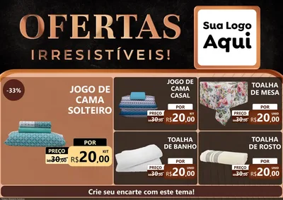 Modelo de Encarte para Encarte A4 Horizontal com o tema Ofertas Irresistíveis! para Cama, Mesa e Banho