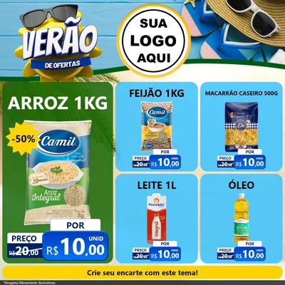 Modelo de Rede Social para Feed Facebook com o tema Verão de Ofertas para Supermercado
