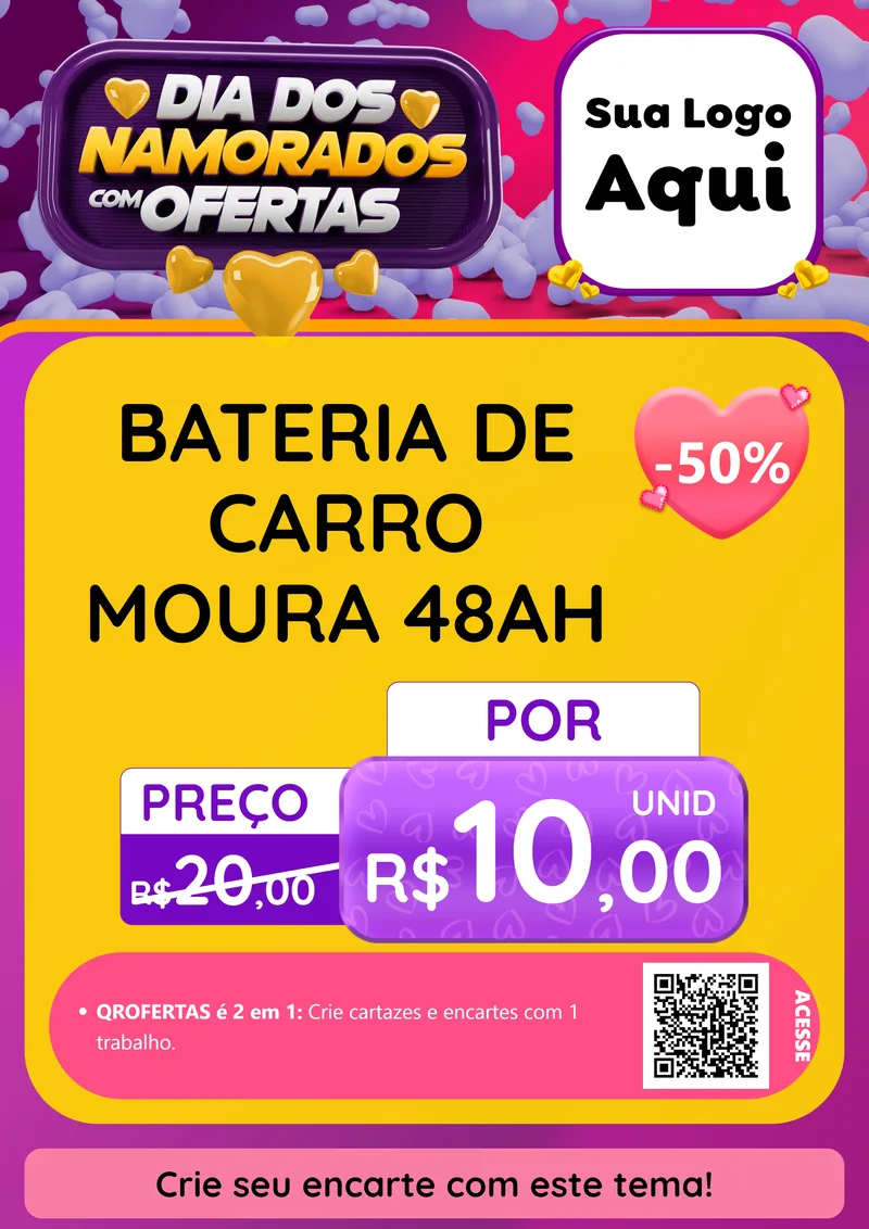 Modelo de Cartaz para Cartaz A4 Vertical com o tema Dia Dos Namorados Com Ofertas para Baterias Elétricas
