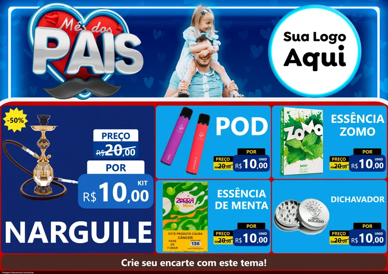 Modelo de Encarte para Encarte A4 Horizontal com o tema Mês Dos Pais para Tabacaria