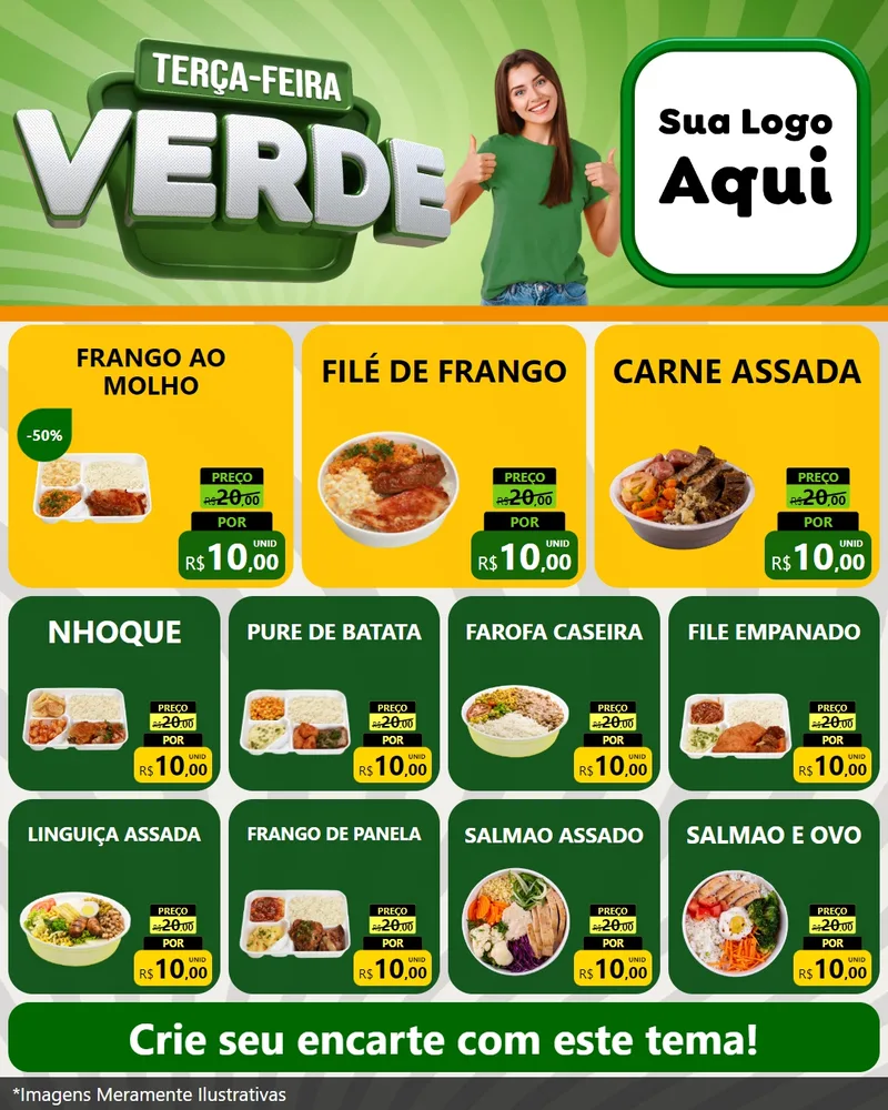 Modelo de Rede Social para Feed Instagram com o tema Terça - Feira Verde para Restaurante