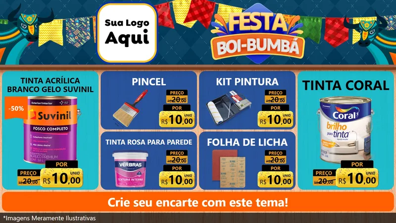 Modelo de TV para TV Horizontal com o tema Festa Boi Bumbá para Tintas e Ferramentas
