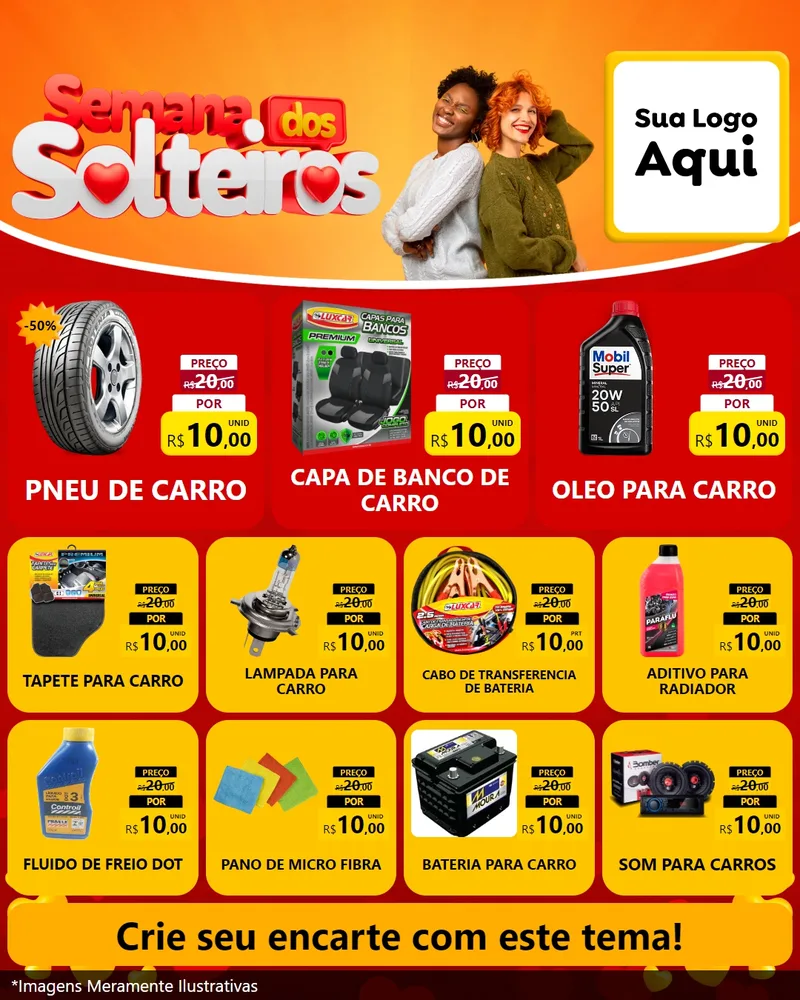 Modelo de Rede Social para Feed Instagram com o tema Semana dos Solteiros para Auto peças
