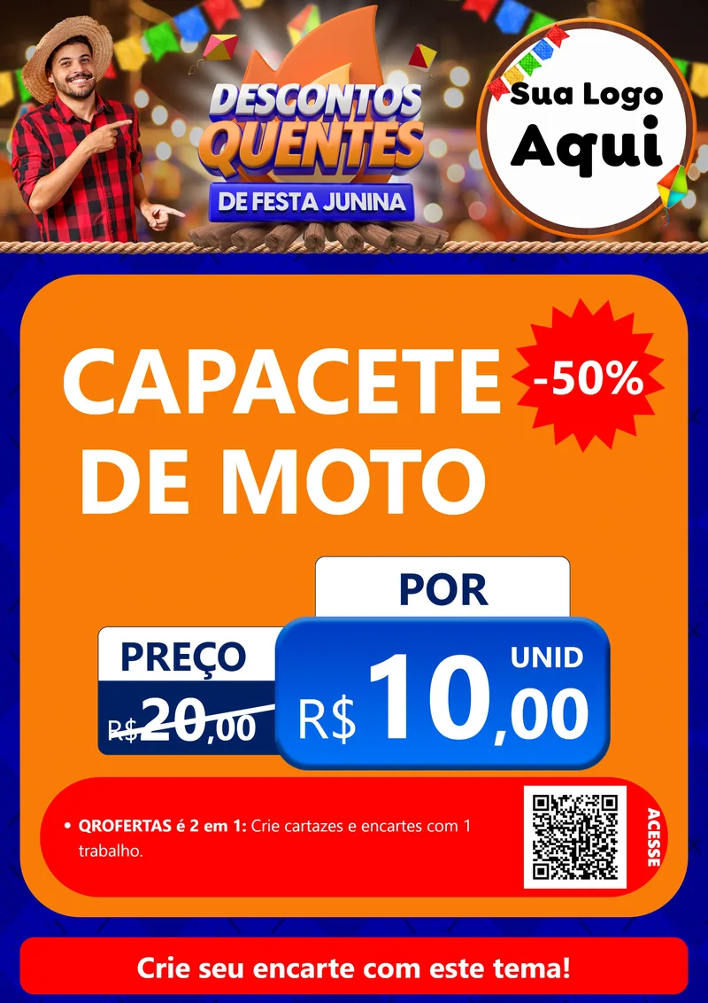 Modelo de Cartaz para Cartaz A4 Vertical com o tema Descontos Quentes de Festa Junina para Moto peças