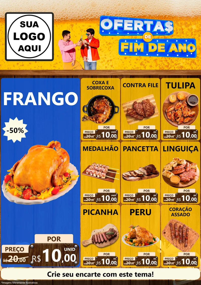 Modelo de Encarte para Encarte A4 Vertical com o tema Ofertas de Fim de Ano para Assados