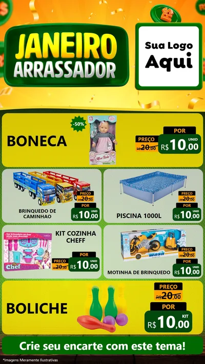 Modelo de TV para TV Vertical com o tema Janeiro Arrasador para Brinquedos