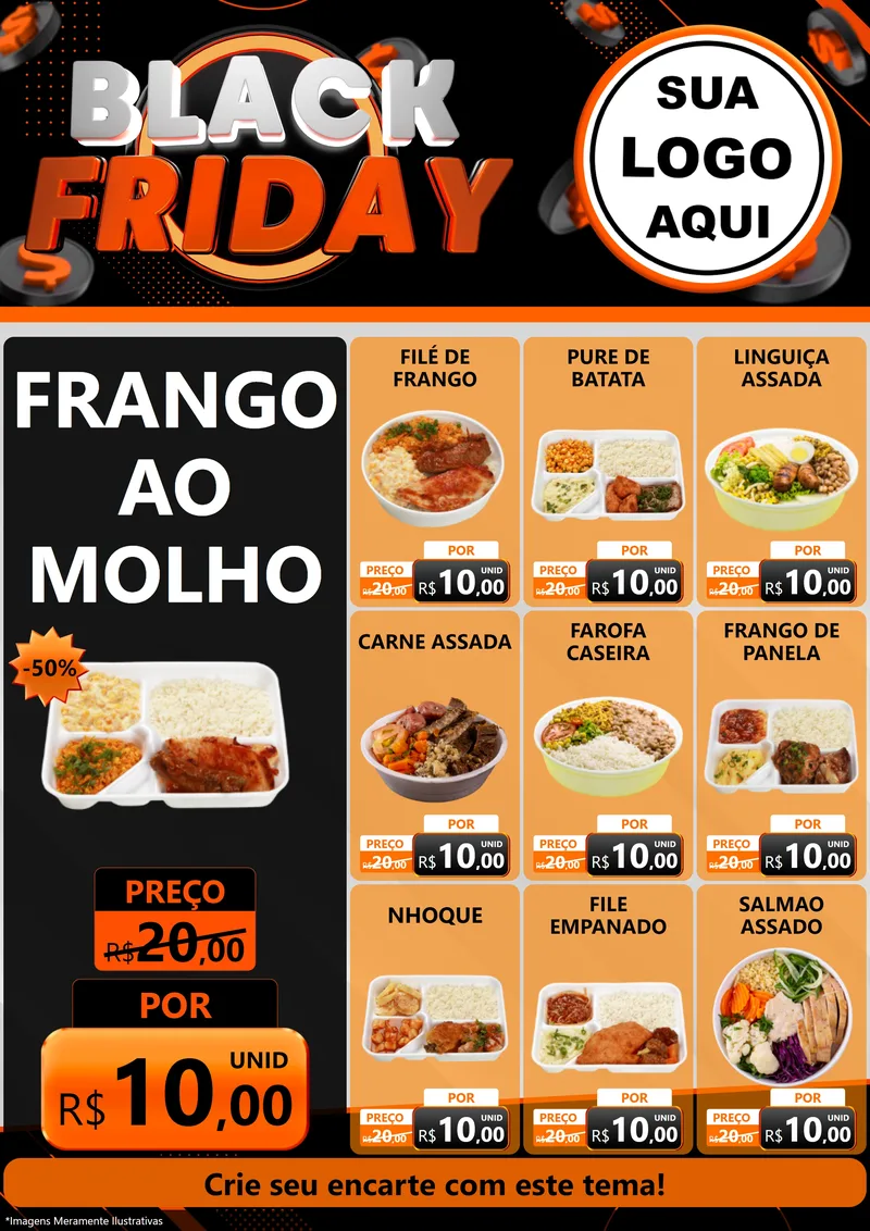 Modelo de Encarte para Encarte A4 Vertical com o tema Black Friday para Restaurante