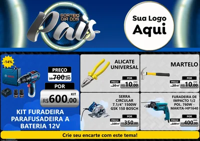 Modelo de Encarte para Encarte A4 Horizontal com o tema Sorteio Dia Dos Pais para Maquinas e Ferramentas
