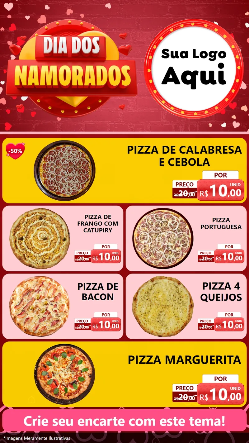 Modelo de TV para TV Vertical com o tema Dia Dos Namorados para Pizzaria