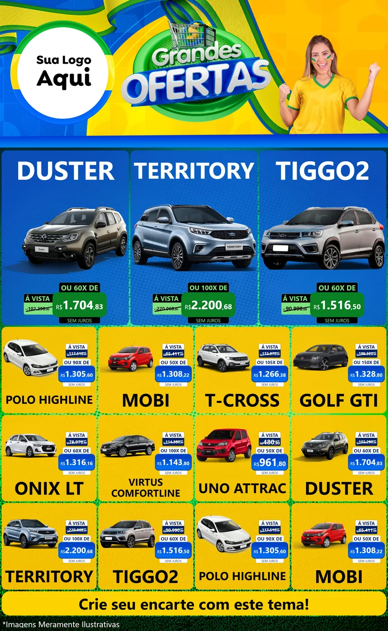 Modelo de Encarte para Encarte Grande com o tema Grandes Ofertas para Concessionaria de Carros