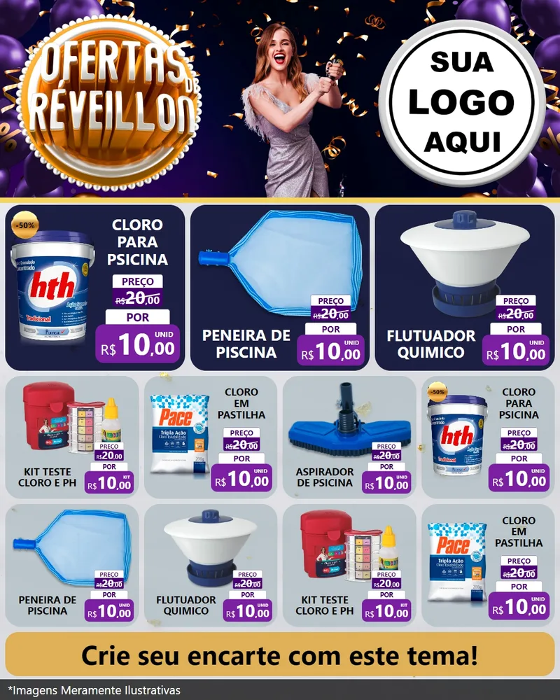 Modelo de Rede Social para Feed Instagram com o tema Ofertas de Réveillon para Produtos para Piscina
