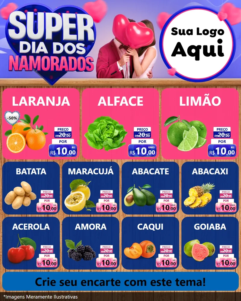 Modelo de Rede Social para Feed Instagram com o tema Super Dia dos Namorados para Hortifrúti