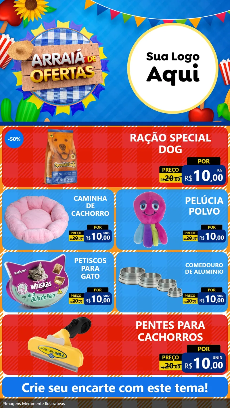 Modelo de TV para TV Vertical com o tema Arraiá de Ofertas para Pet Shop