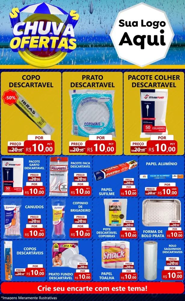 Modelo de Encarte para Encarte Grande com o tema Chuva de Ofertas para Embalagens