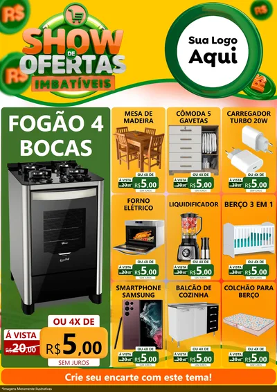 Modelo de Encarte para Encarte A4 Vertical com o tema Show de Ofertas Imbatíveis para Móveis e Eletro