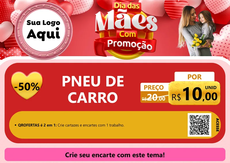 Modelo de Cartaz para Cartaz A4 Horizontal com o tema Dia Das Mães Com Promoção para Auto peças