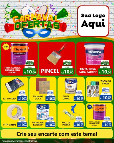 Modelo de Rede Social para Feed Instagram com o tema Carnaval de Ofertas para Tintas e Ferramentas