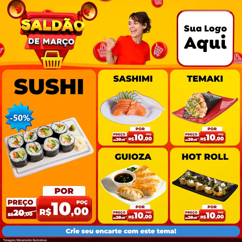 Modelo de Rede Social para Feed Facebook com o tema Saldão de Março para Comida japonesa