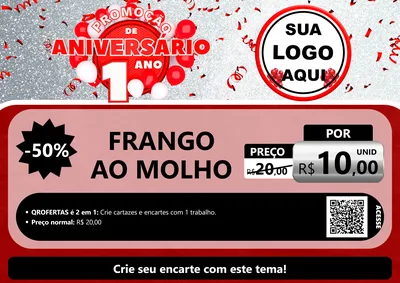 Modelo de Cartaz para Cartaz A4 Horizontal com o tema Promoção de Aniversário - 1 Ano para Restaurante