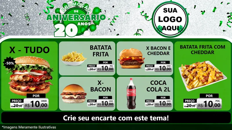 Modelo de TV para TV Horizontal com o tema Promoção de Aniversário - 20 Anos para Hamburgueria