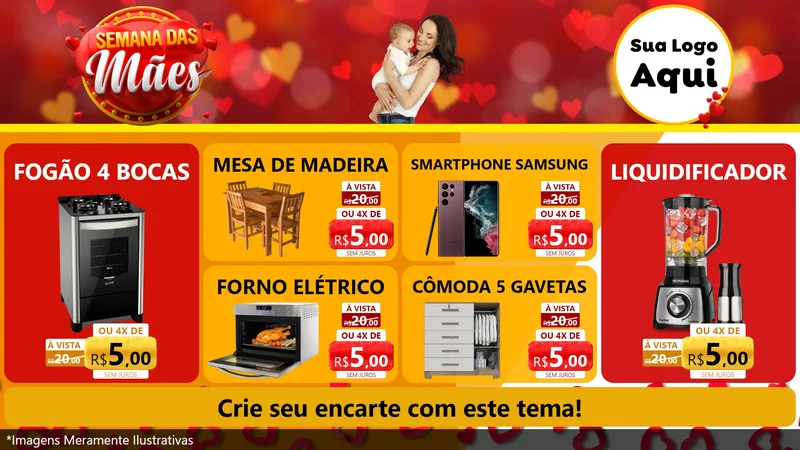 Modelo de TV para TV Horizontal com o tema Semana das Mães para Móveis e Eletro