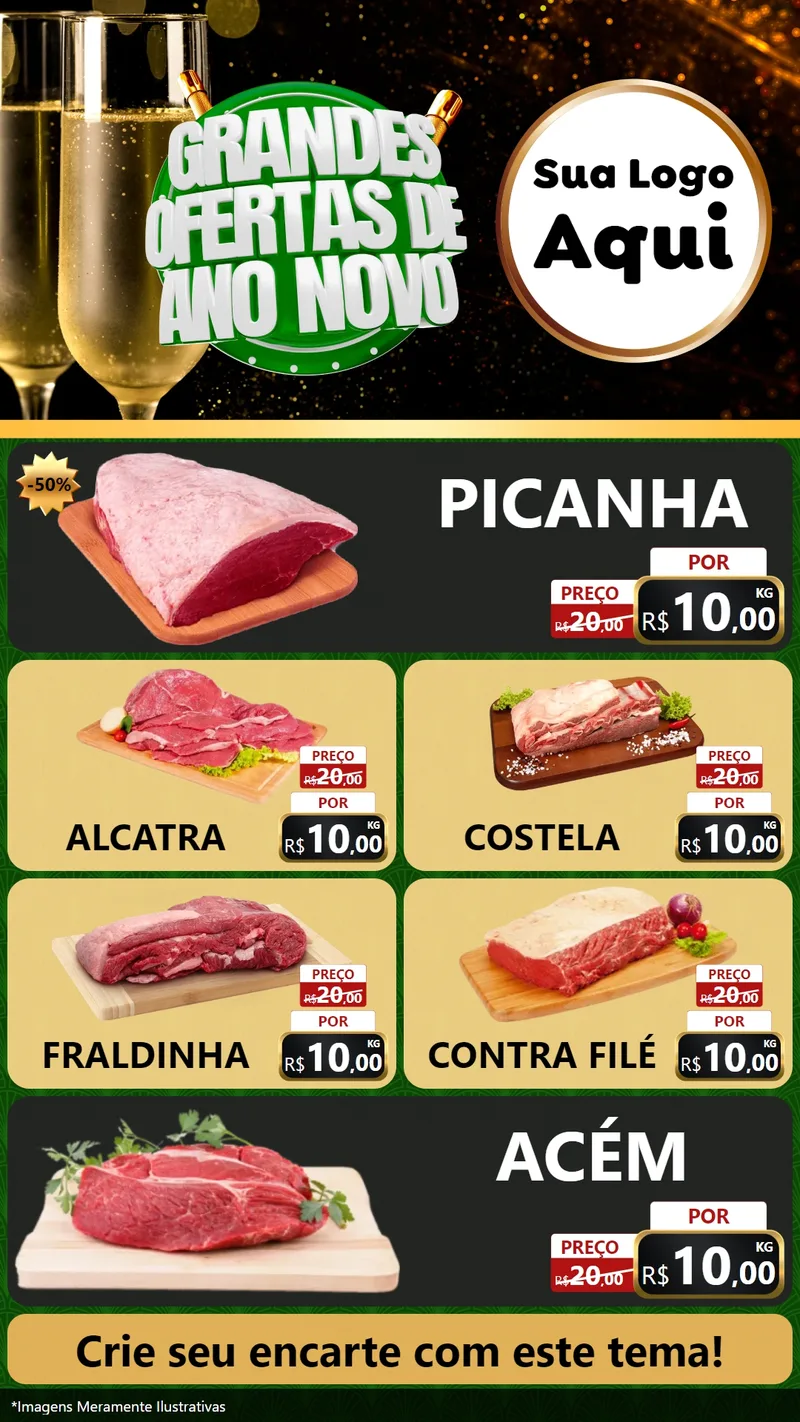 Modelo de TV para TV Vertical com o tema Grandes Ofertas de Ano Novo para Açougue