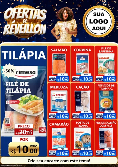 Modelo de Encarte para Encarte A4 Vertical com o tema Ofertas de Réveillon para Peixaria