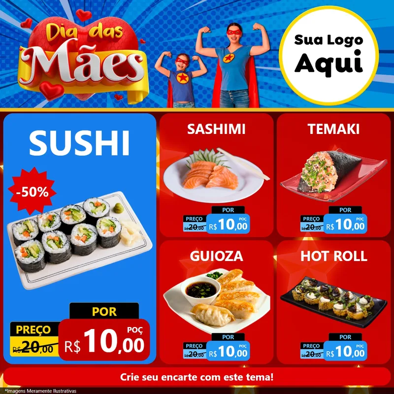 Modelo de Rede Social para Feed Facebook com o tema Dia das Mães para Comida japonesa