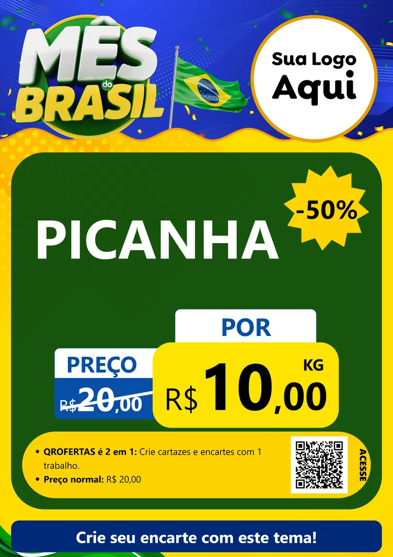 Modelo de Cartaz para Cartaz A4 Vertical com o tema Mês do Brasil para Açougue