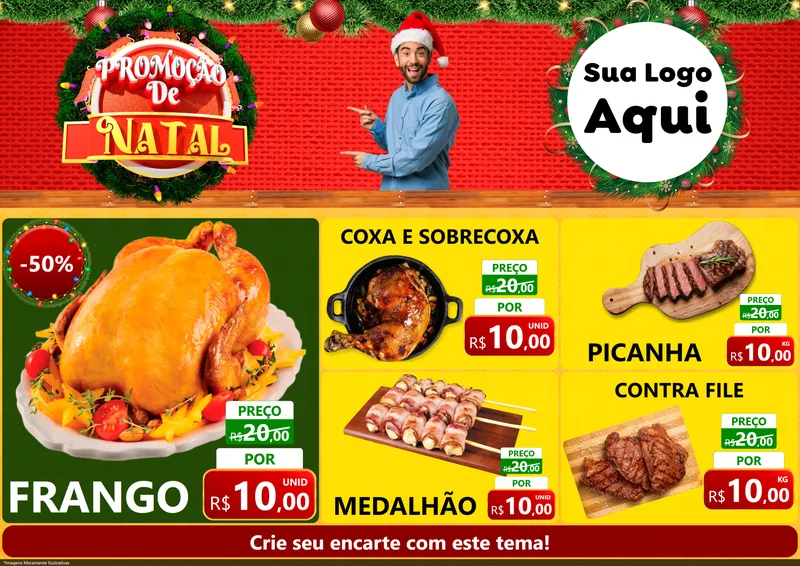 Modelo de Encarte para Encarte A4 Horizontal com o tema Promoção de Natal para Assados