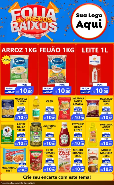 Modelo de Encarte para Encarte Grande com o tema Folia de Preços Baixos para Supermercado