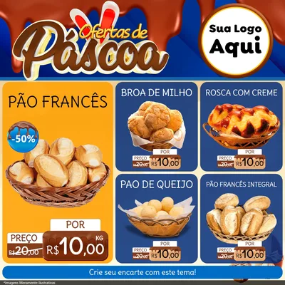 Modelo de Rede Social para Feed Facebook com o tema Ofertas de Páscoa para Padaria