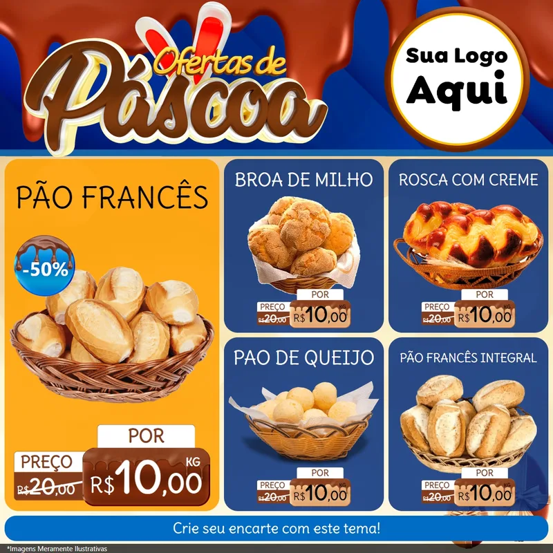 Modelo de Rede Social para Feed Facebook com o tema Ofertas de Páscoa para Padaria