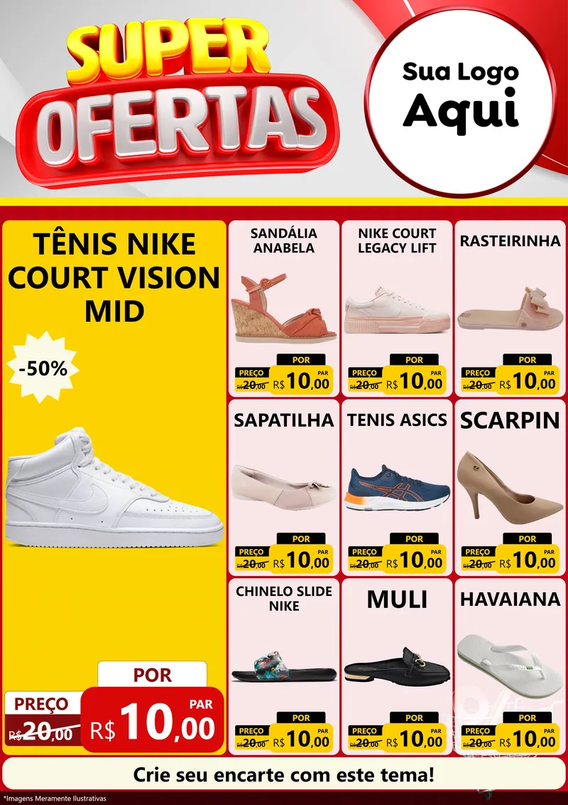 Modelo de Encarte para Encarte A4 Vertical com o tema Super Ofertas para Calçados