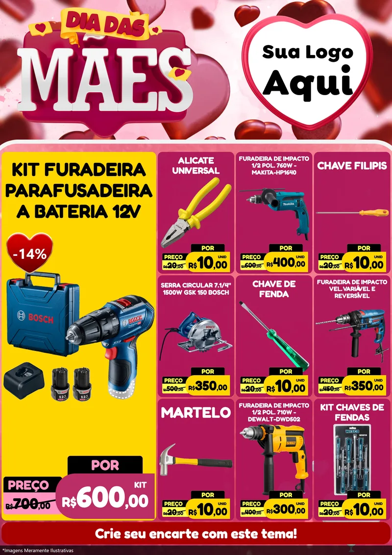 Modelo de Encarte para Encarte A4 Vertical com o tema Dia Das Mães para Maquinas e Ferramentas