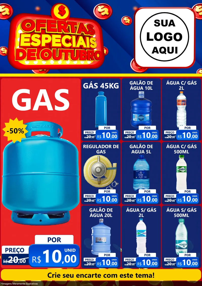 Modelo de Encarte para Encarte A4 Vertical com o tema Ofertas Especiais de Outubro para Água e gás