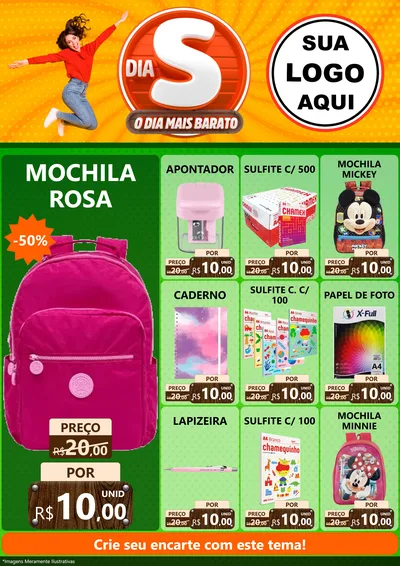 Modelo de Encarte para Encarte A4 Vertical com o tema Dia S - O Dia Mais Barato para Papelaria