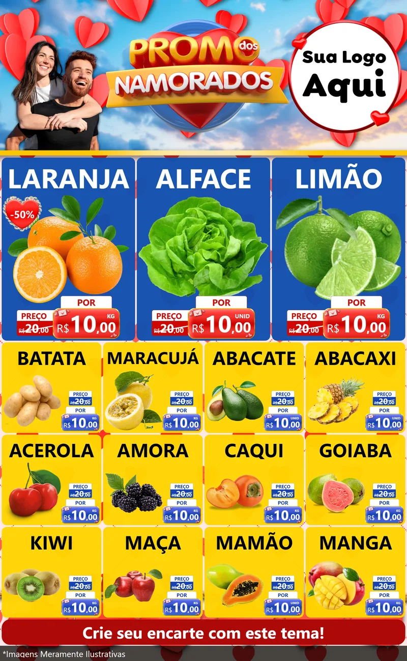 Modelo de Encarte para Encarte Grande com o tema Promo dos Namorados para Hortifrúti