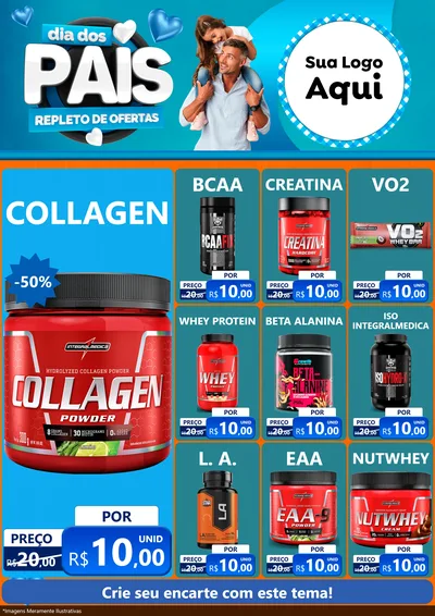 Modelo de Encarte para Encarte A4 Vertical com o tema Dia Dos Pais Repleto de Ofertas para Suplementos alimentares