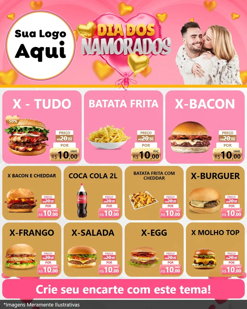 Modelo de Rede Social para Feed Instagram com o tema Dia dos Namorados para Hamburgueria