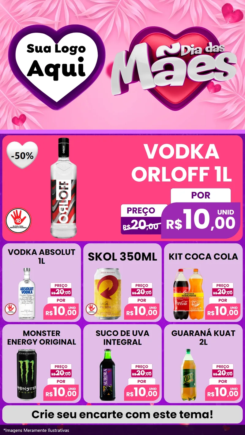 Modelo de Rede Social para Stories com o tema Dia das Mães para Distribuidora de bebidas