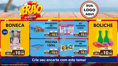Modelo de TV para TV Horizontal com o tema Verão de Ofertas para Brinquedos