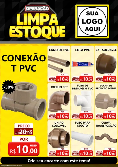 Modelo de Encarte para Encarte A4 Vertical com o tema Operação Limpa Estoque para Tubos e conexões