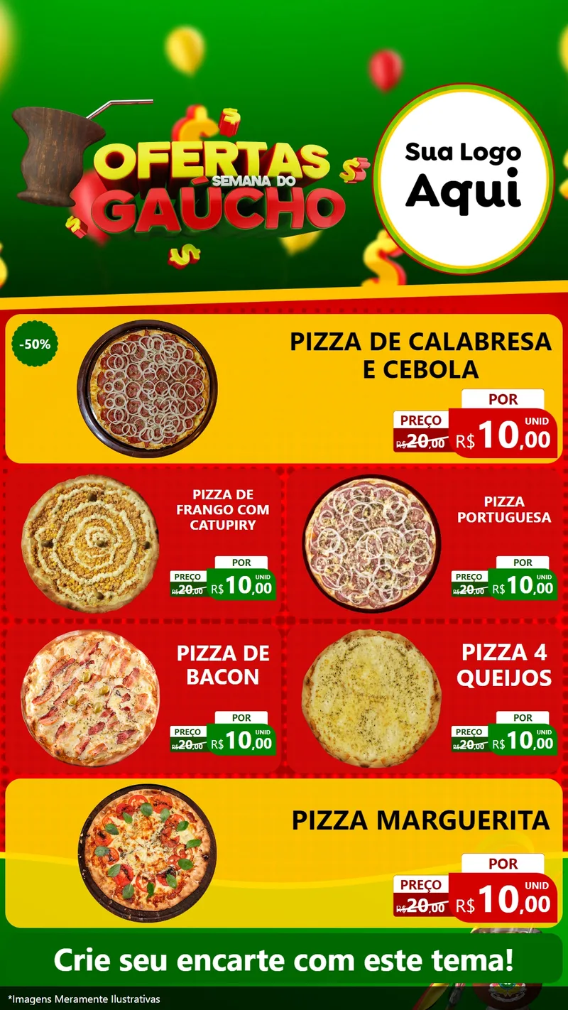 Modelo de TV para TV Vertical com o tema Ofertas Semana Do Gaúcho para Pizzaria