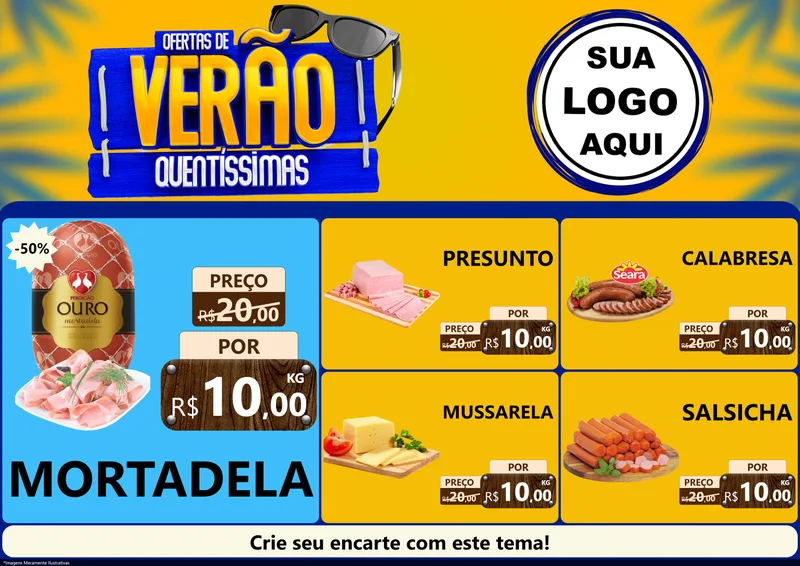 Modelo de Encarte para Encarte A4 Horizontal com o tema Ofertas de Verão Quentíssimas para Frios e Laticínios