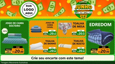 Modelo de TV para TV Horizontal com o tema Comece Junho Economizando para Cama, Mesa e Banho