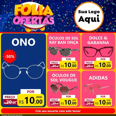 Modelo de Rede Social para Feed Facebook com o tema Folia de Ofertas para Óticas