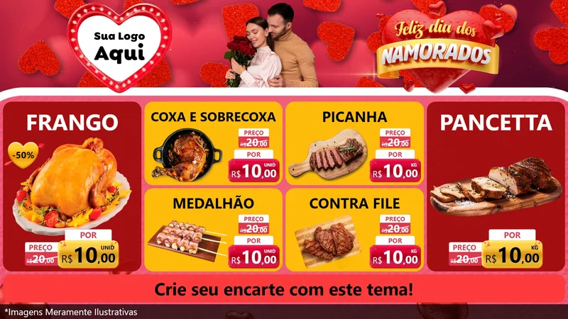 Modelo de TV para TV Horizontal com o tema Feliz Dia Dos Namorados para Assados