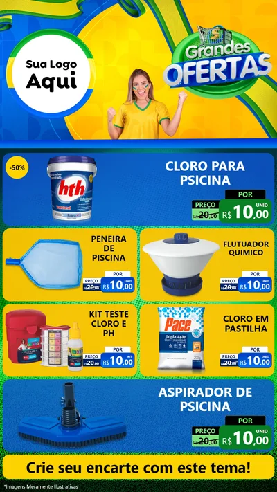 Modelo de TV para TV Vertical com o tema Grandes Ofertas para Produtos para Piscina