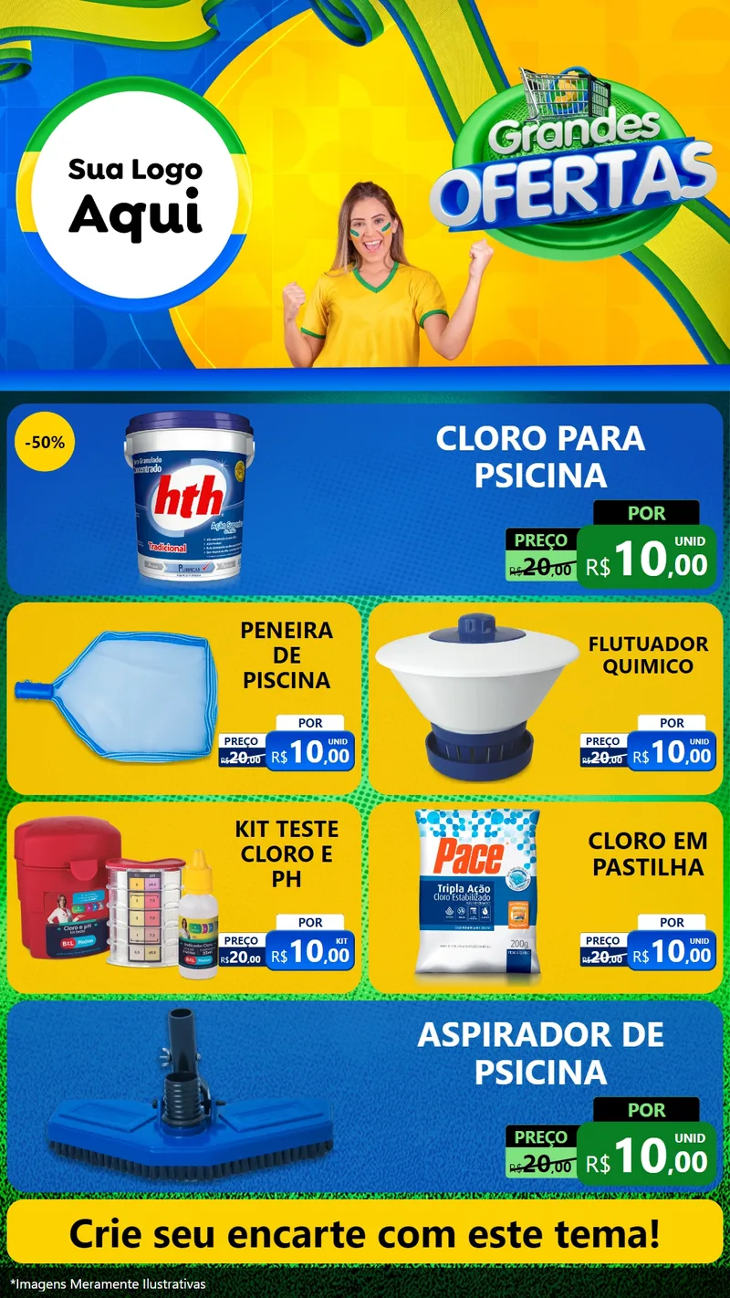 Modelo de TV para TV Vertical com o tema Grandes Ofertas para Produtos para Piscina